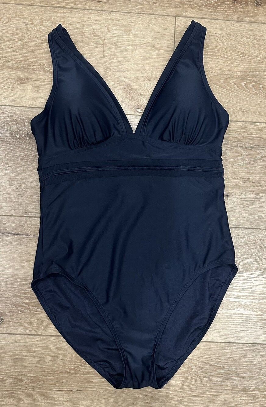 Women’s Tommy Hilfiger One Piece Swimsuit w/ Mesh, Navy Blue Size 14 EUC!